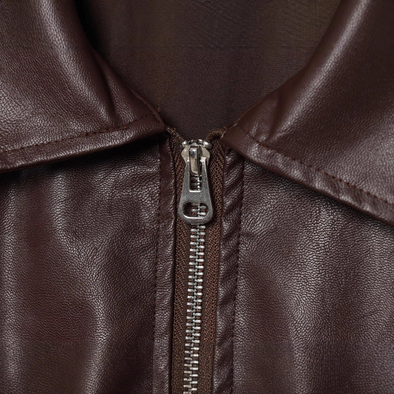 Damen modische Kunstlederjacke mit breiten Ärmeln und praktischen Taschen WW