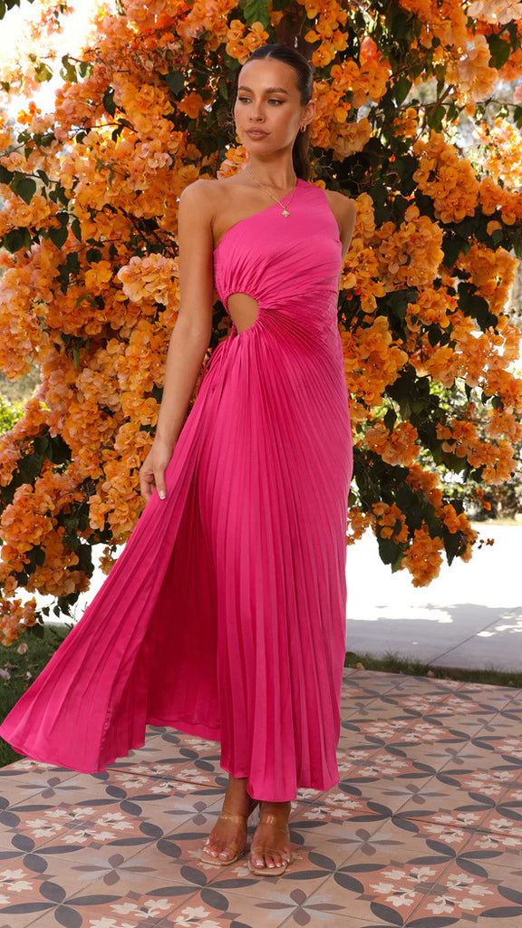 Damen Maxikleid mit raffiniertem Faltenwurf und asymmetrischem Design WW