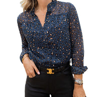 Damen Bluse mit modischem Leopardenmuster und exklusivem Rüschenkragen WW