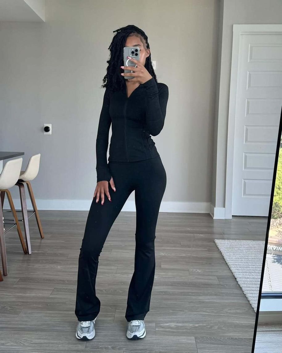 Damen Sportliches Freizeit-Loungewear-Set mit enganliegendem Langarmoberteil und hoher Taille WW