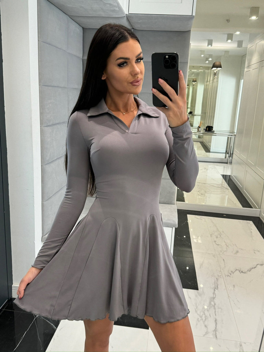 Damen A-Linien Kleid mit Polo-Kragen und schwingendem Rock WW