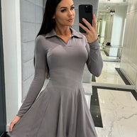 Damen A-Linien Kleid mit Polo-Kragen und schwingendem Rock WW