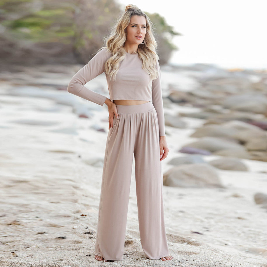 Damen Jumpsuit mit weitem Beinschnitt und langen Ärmeln WW