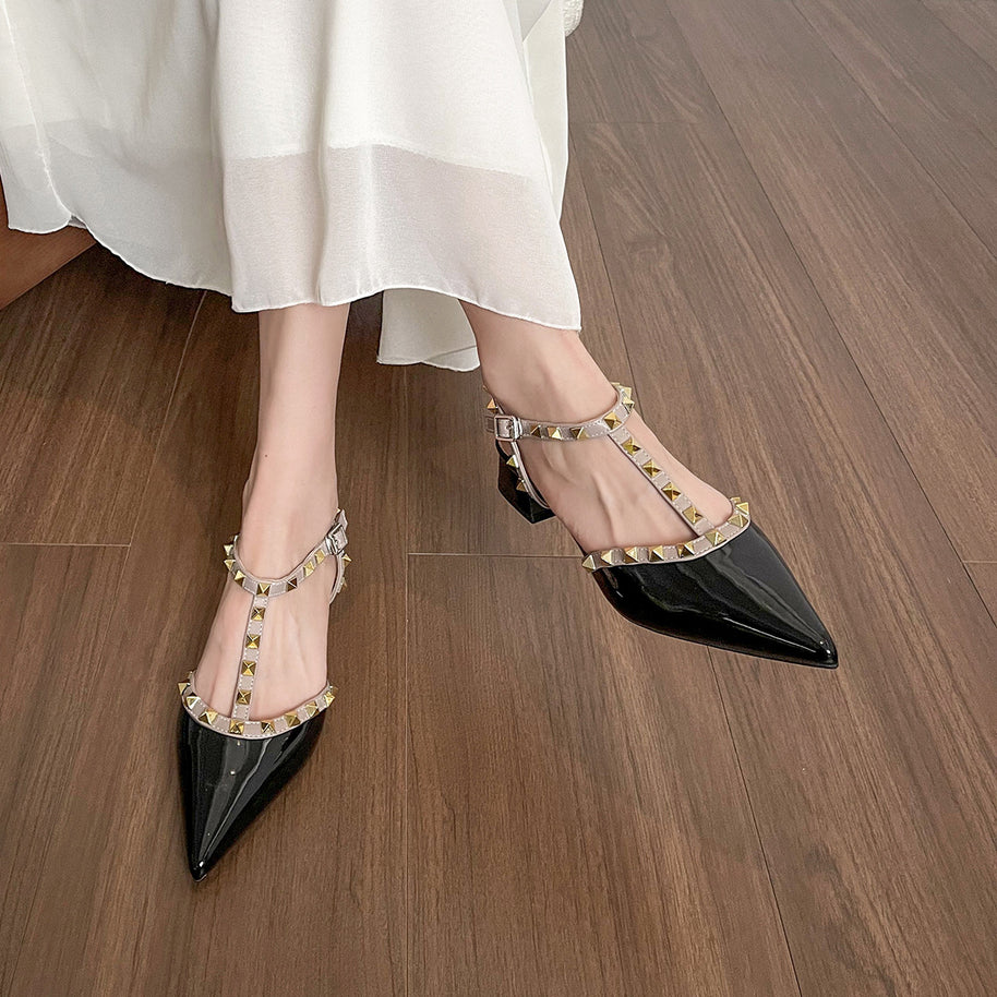 Damen Slingback Pumps mit dekorativen Nieten und komfortablem Blockabsatz WW