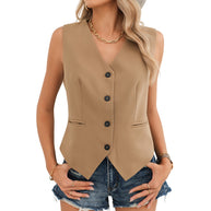 Damen ärmellose Bluse mit elegant schmalem Schnitt und Knopfleiste WW