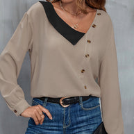 Damen Bluse mit asymmetrischem Kragen und Knopfdetails WW