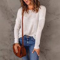 Damen lässiges Strickoberteil mit lockerer Passform und feinem Rippenmuster WW