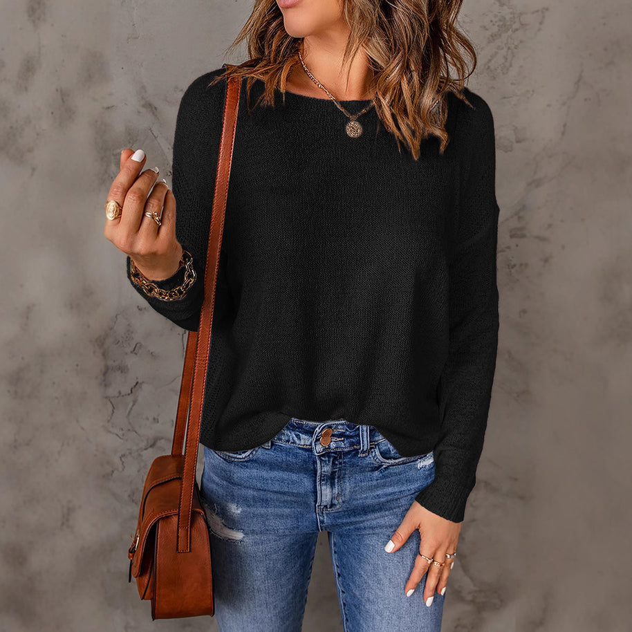 Damen lässiges Strickoberteil mit lockerer Passform und feinem Rippenmuster WW