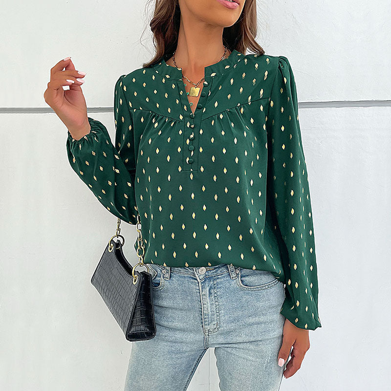 Damen Bluse mit dekorativen Knöpfen und eleganter Raffung WW
