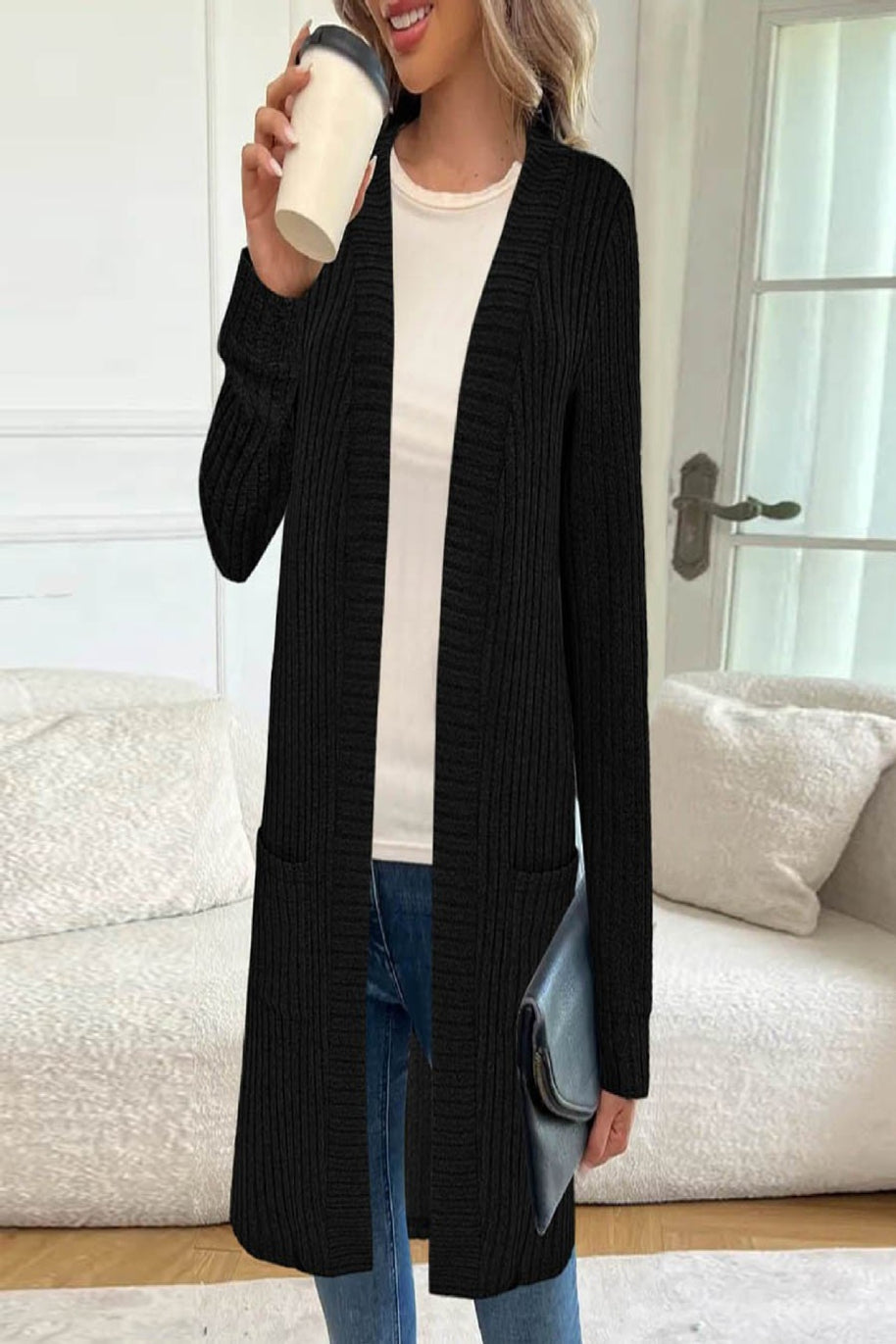 Damen Strickjacke mit asymmetrischem Saum und praktischen Taschen WW