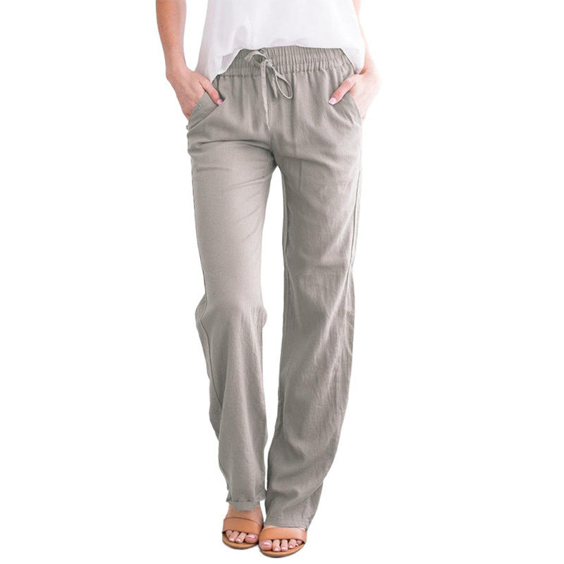 Damen Weite Leinenhose mit elastischem Bund und praktischen Seitentaschen WW