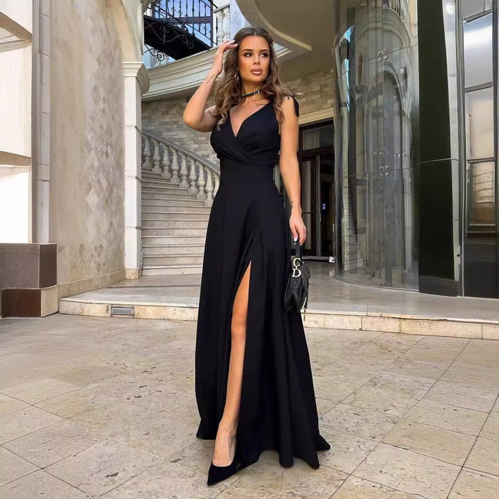 W&W Mode | Einfarbiges Tied Rückenfreies Split Ärmelloses Kleid
