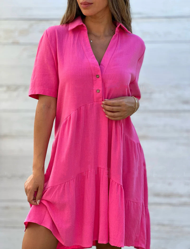 Damen lockeres Hemdkleid mit Knopfdetails und fließendem Saum W&W Mode