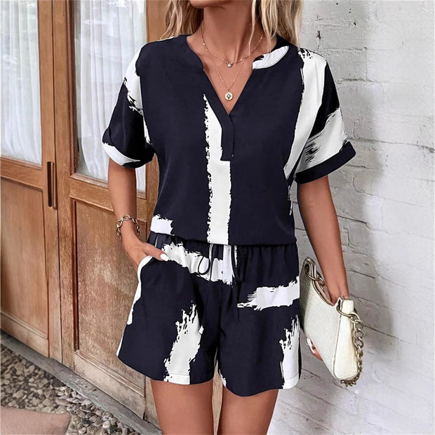 Damen lässiger Kurzanzug mit modernem V-Ausschnitt und stylishen Pockets WW