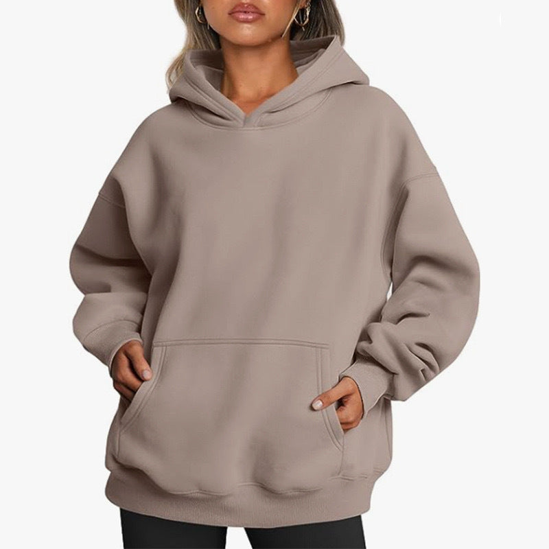 Damen oversized Kapuzenpullover aus weichem Baumwollmix mit praktischen Taschen WW