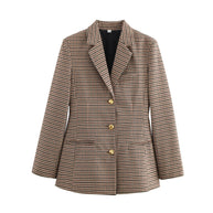Damen Karierter Blazer mit goldenen Knopfdetails WW
