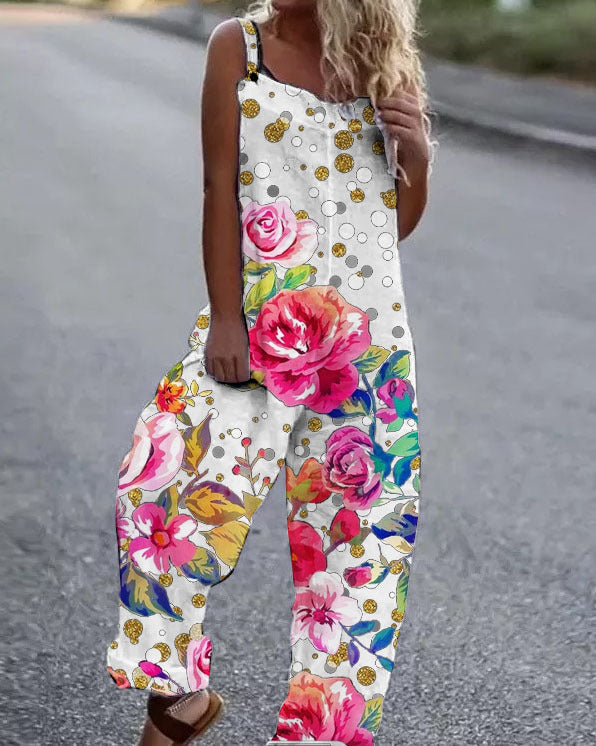 WW | Große Blumenmuster Leichte Stoff Latzhose