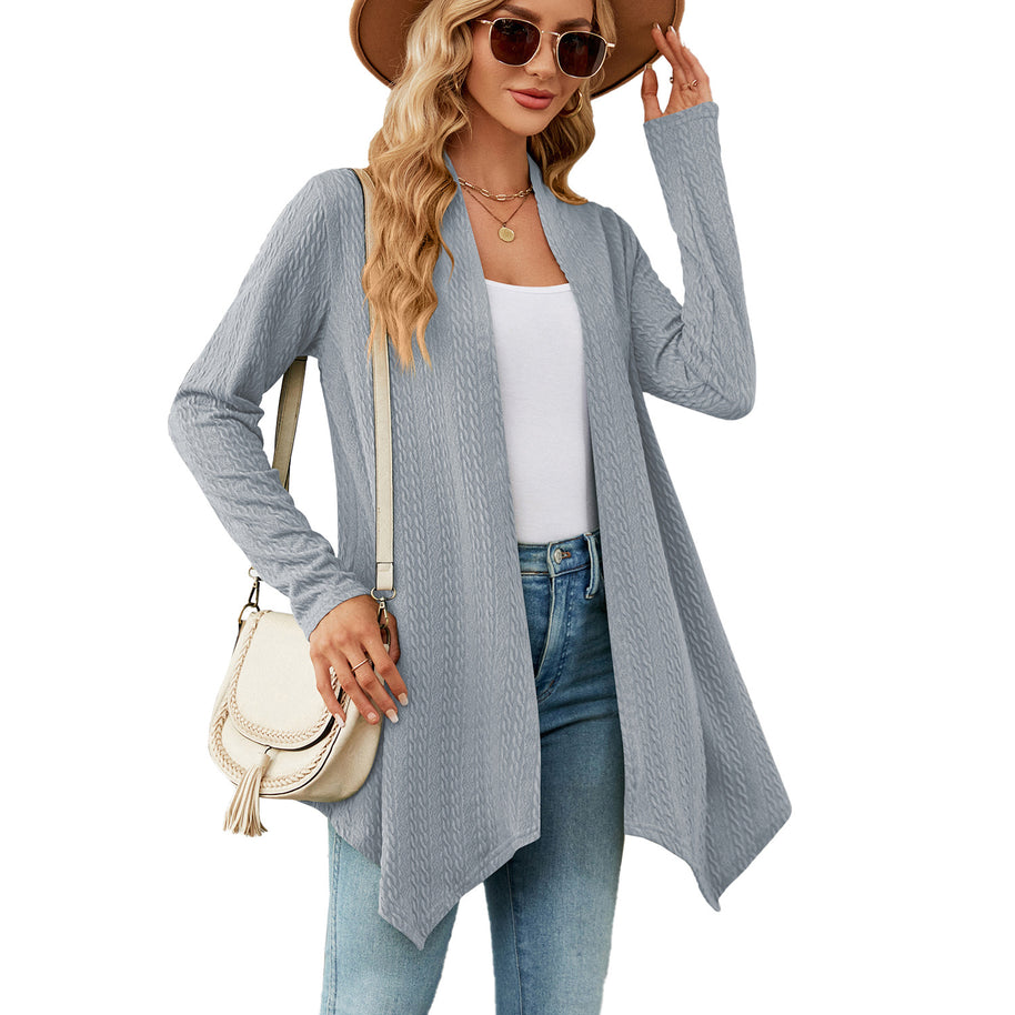 Damen Strickjacke mit strukturiertem Waffelmuster und offener Front WW