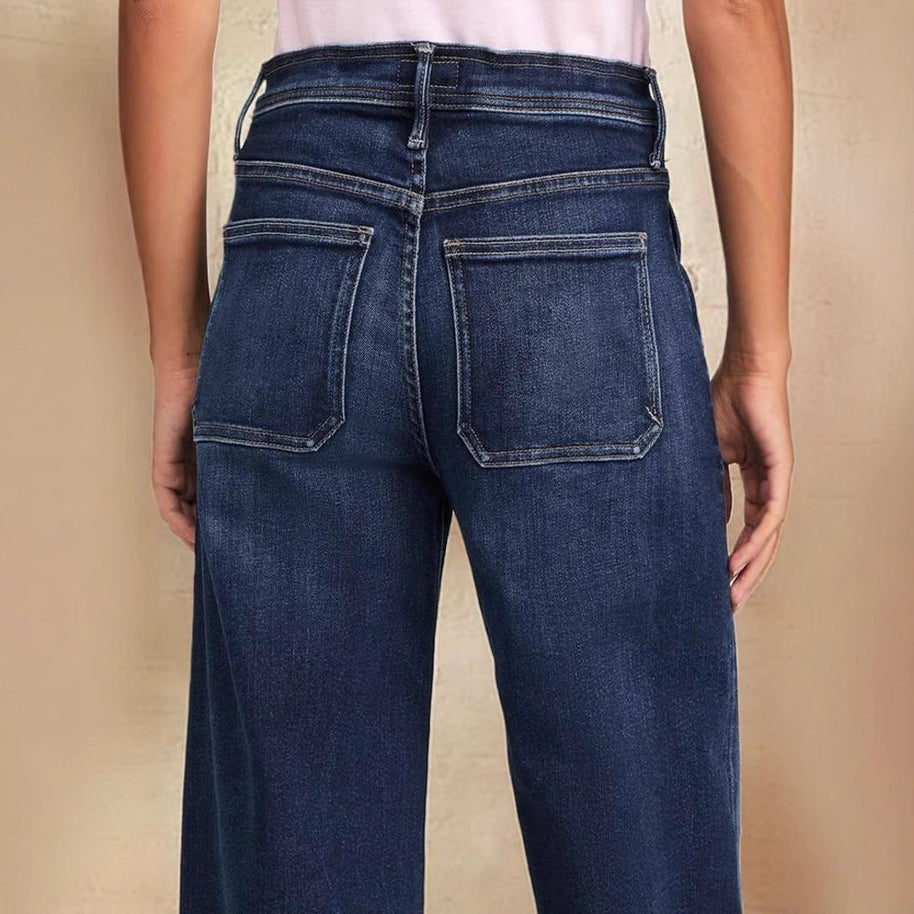 Damen weite Denim-Hose mit hohem Bund WW