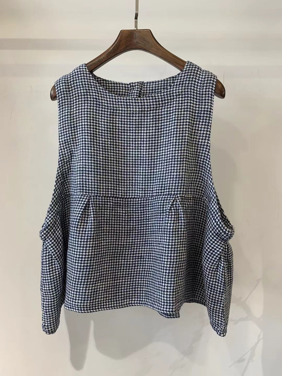 Damen Relaxed Fit Ärmelloses Leinenoberteil mit Seitentaschen WW