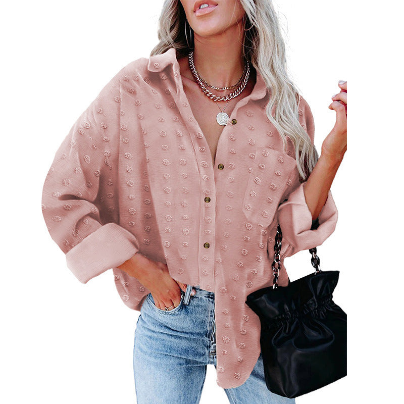 Damen Oversized Bluse mit strukturiertem Gewebe und elegantem Kragen WW