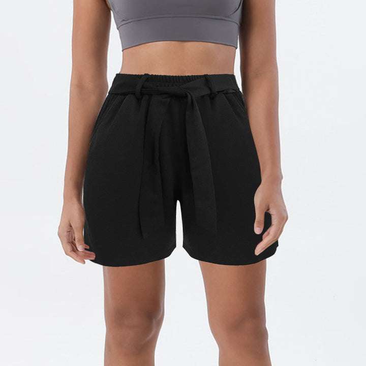 Damen Sportliche Shorts mit hohem Taillenbund und dekorativem Bindegürtel W&W Mode
