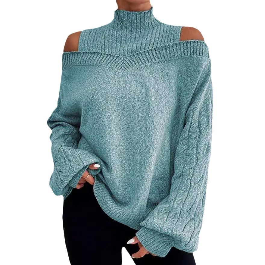 Damen Strickpullover mit lässigem Off-Shoulder Design und hohem Kragen WW