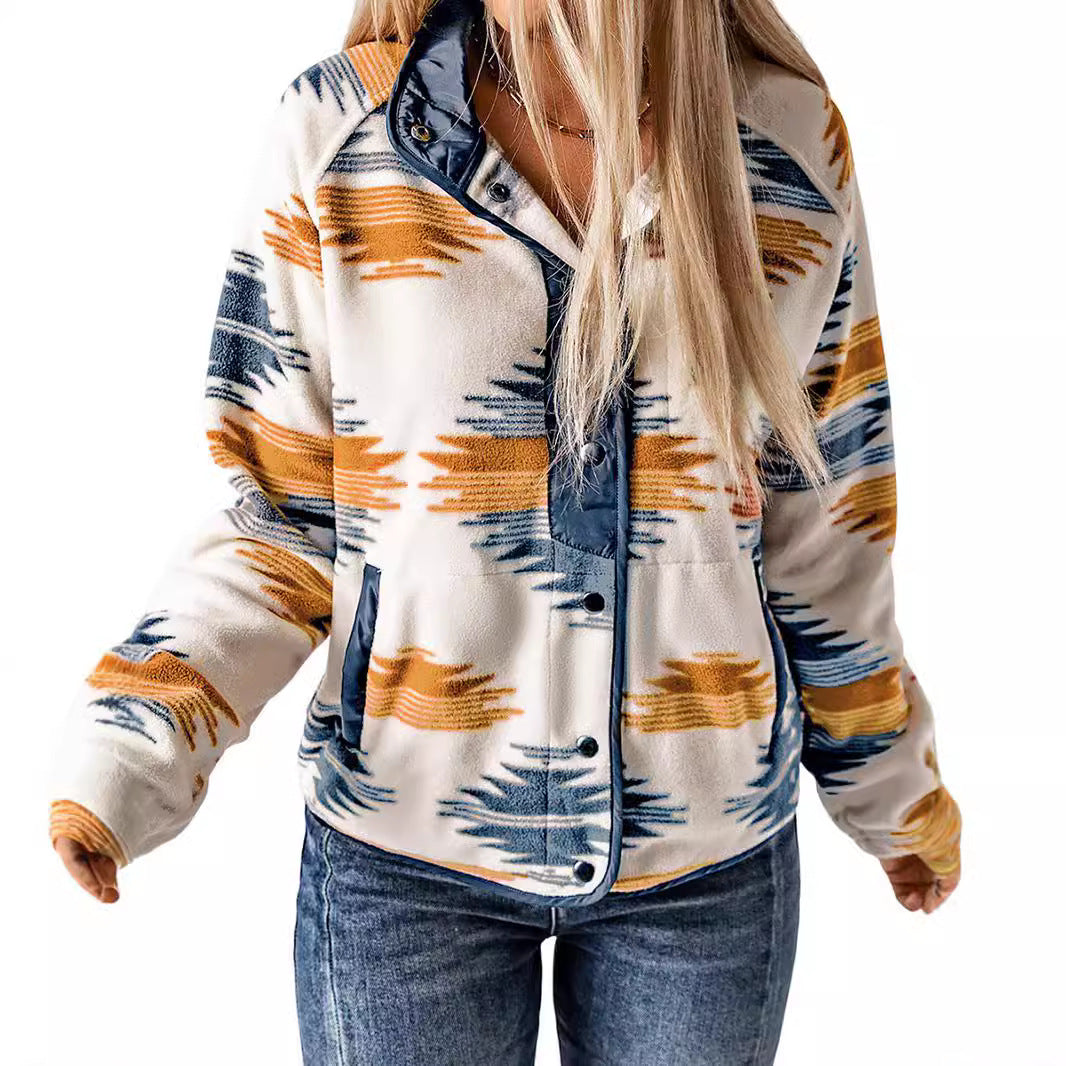 Damen bequemes Fleece-Jacke mit modischem Muster und praktischen Taschen WW