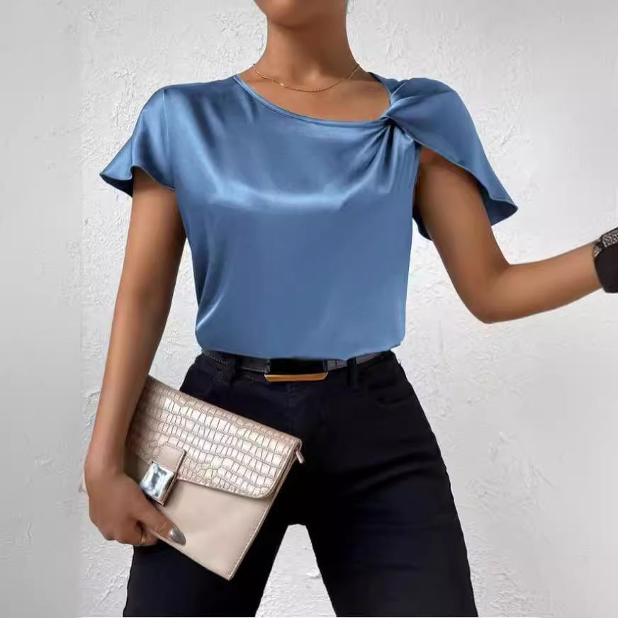 WW | Satin Twist einfarbiger lockerer vielseitiger Top