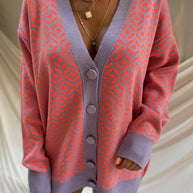 Damen Strick-Cardigan mit modernem geometrischen Muster und praktischen Taschen WW