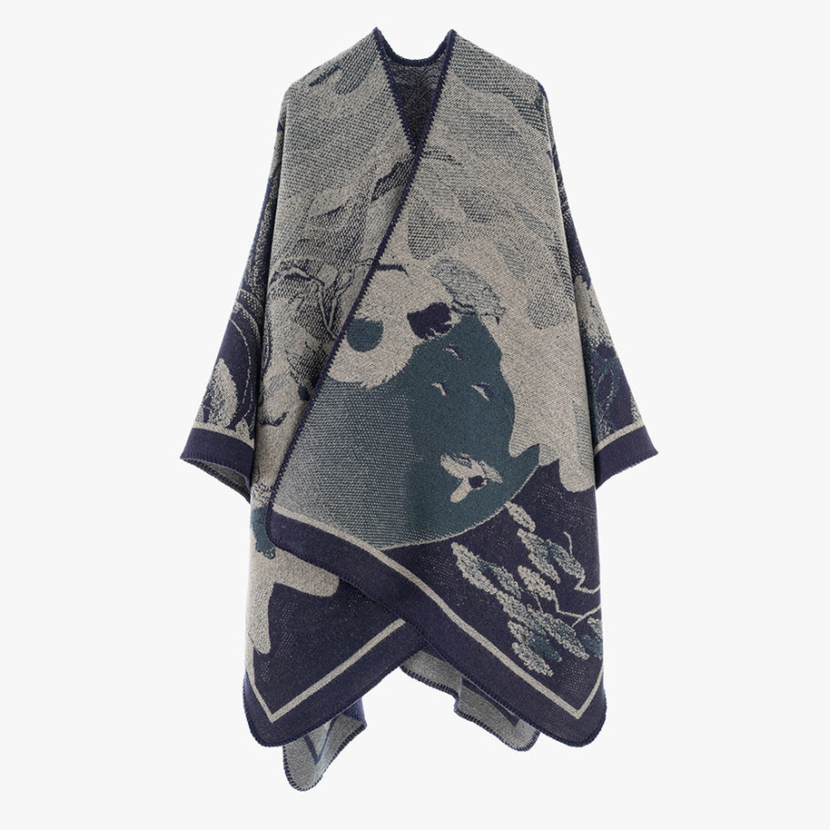 Damen Designer Poncho mit modernem floralen Muster und luxuriöser Strickstruktur WW