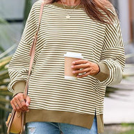 Damen lässiger gestreifter Oversized Pullover WW