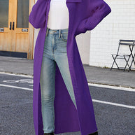 WW Unifarbenes Revers langes Strickcardigan