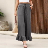 Damen Weite Freizeithose mit Rüsche WW