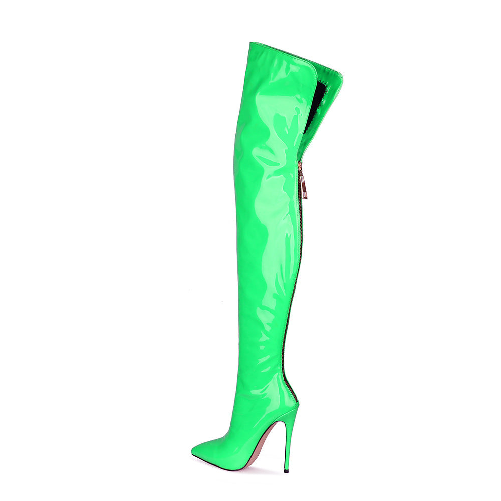 Damen Hochglanz Over-the-Knee Stiletto Stiefel WW