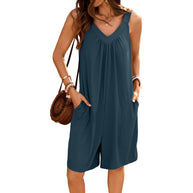 Damen ärmelloses Jumpsuit mit tiefem V-Ausschnitt und praktischen Taschen WW
