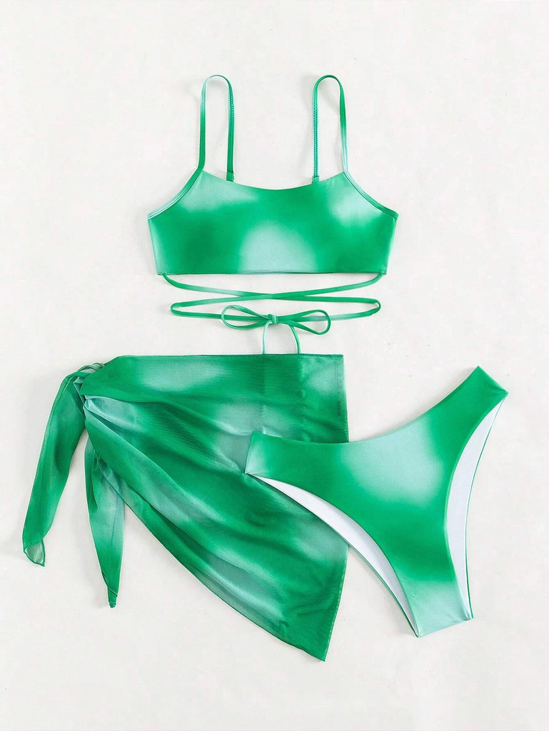Damen Bikini-Set mit verstellbaren Trägern und seitlichem Wickelrock WW