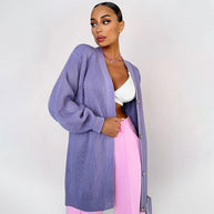Damen Strickjacke mit Puffärmeln und Knopfdétails WW