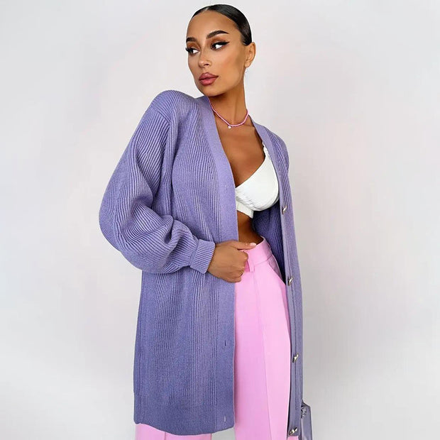 Damen Strickjacke mit Puffärmeln und Knopfdétails WW