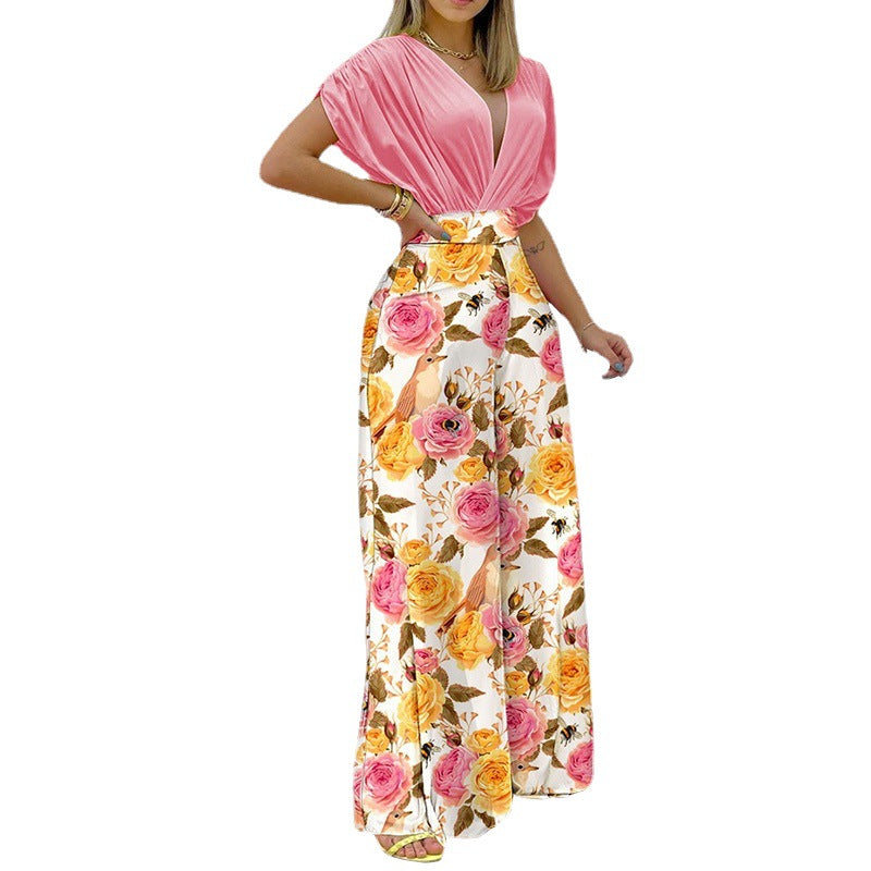 Damen Jumpsuit mit tiefem V-Ausschnitt und weitem Bein W&W Mode