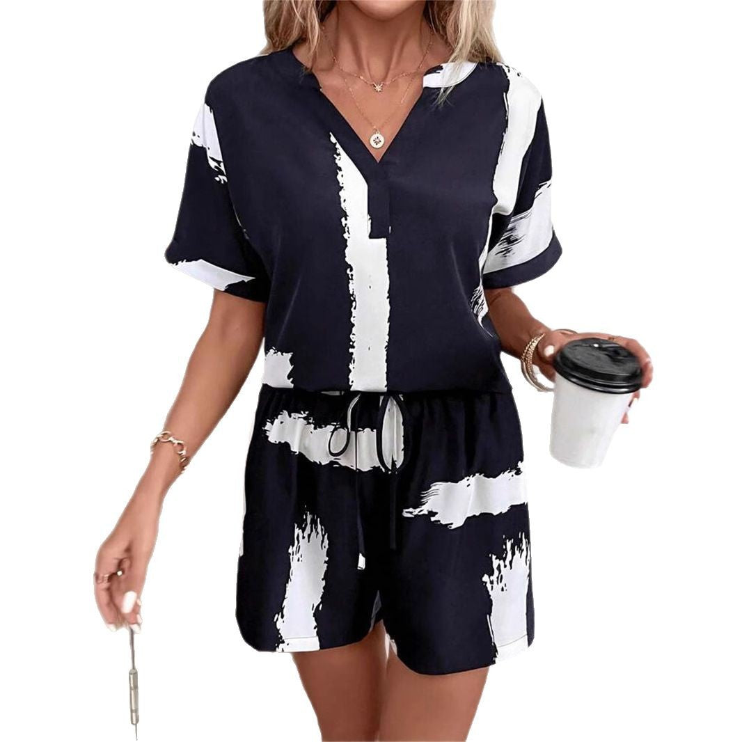 Damen lässiger Kurzanzug mit modernem V-Ausschnitt und stylishen Pockets WW