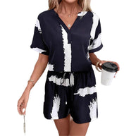 Damen lässiger Kurzanzug mit modernem V-Ausschnitt und stylishen Pockets WW