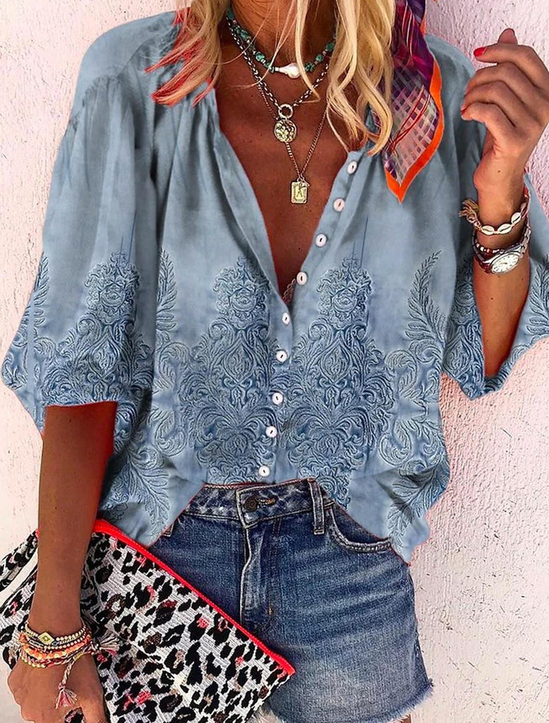 WW | Spitzenbestickte Boho Langarm Tunika Bluse