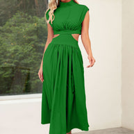 Damen Cut-Out Sommerkleid mit hohem Kragen WW