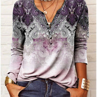 Damen Langarmshirt mit detailliertem Druck und Knopfleiste WW