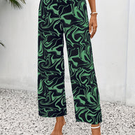 Damen Weite Palazzo-Hose mit modernem Marmorprint und elastischem Bund WW