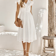 Damen luftiges Midi-Kleid mit Rüschendetails und Knopfleiste WW