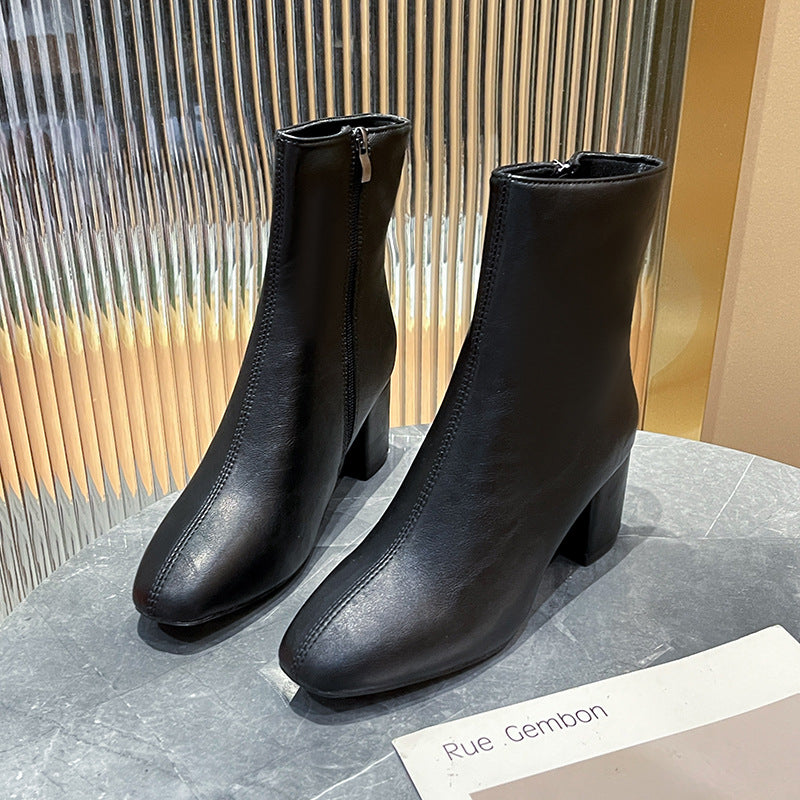 Damen Ankle Boots mit elegantem Blockabsatz und modischem Reißverschluss WW