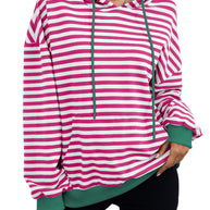 Damen gestreifter Kapuzenpullover mit stylischer Kängurutasche WW