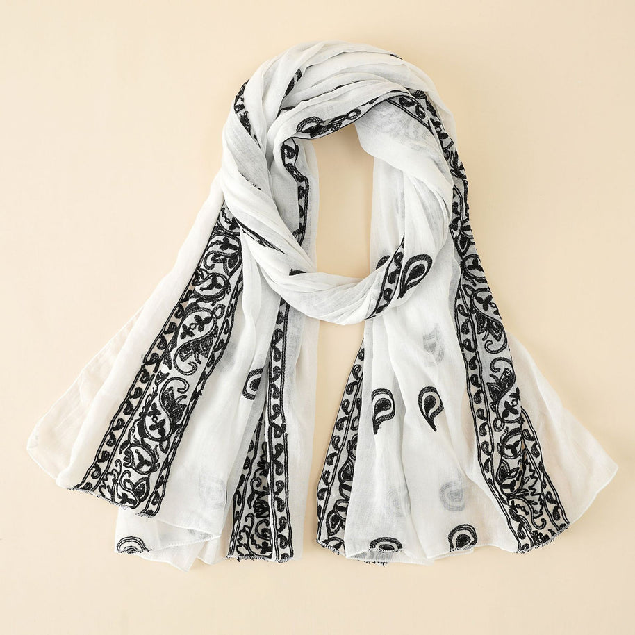Damen eleganter Schal aus hochwertigem Chiffon mit filigraner Stickerei WW